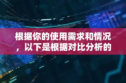 根据你的使用需求和情况,以下是根据对比分析的结果整理出的最合适的VPN加速器推荐 根据你的使用需求和情况,以下是根据对比分析的结果整理出的最合适的VPN加速器推荐